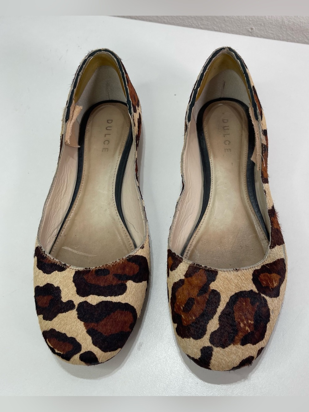 Dulce Ballet Flats Leopard Print Leather Calf Hair Shoes Women's 9 Preppy Casual
